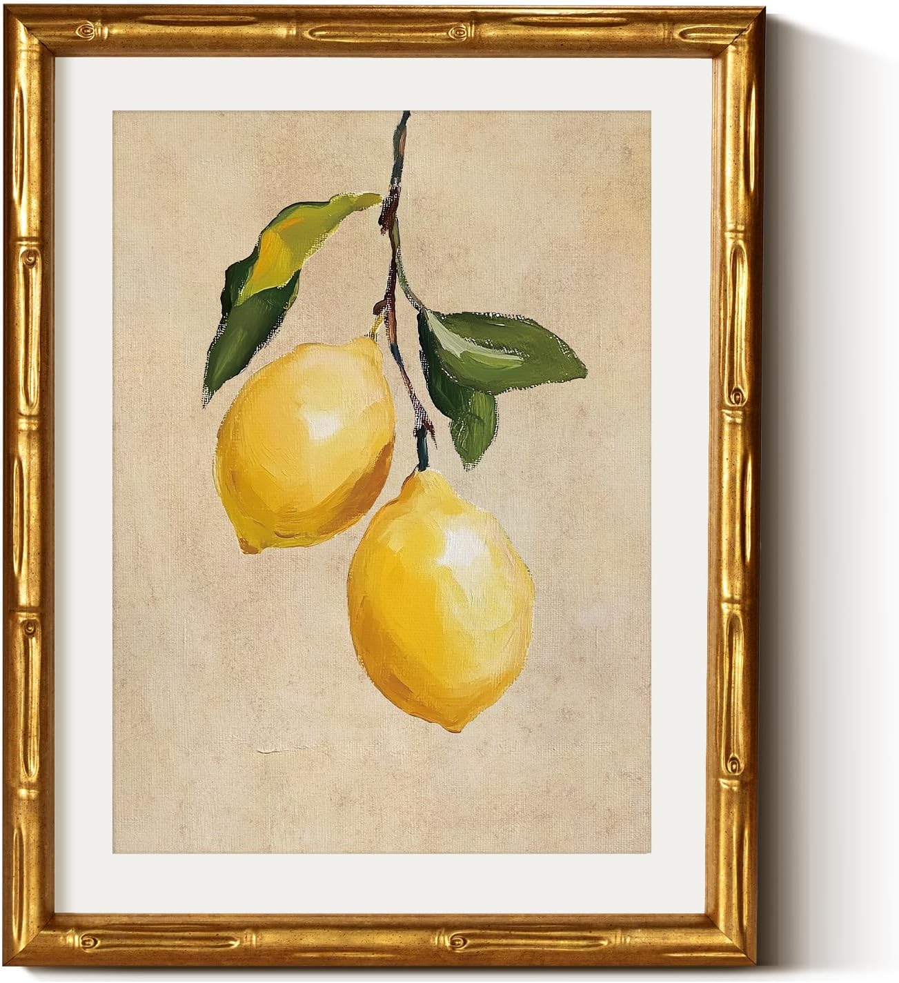 VIYYIEA Bamboo Detail Design Wall Art - Vintage Gold Framed Canvas Print for Living Room | 11 x 14 Inch