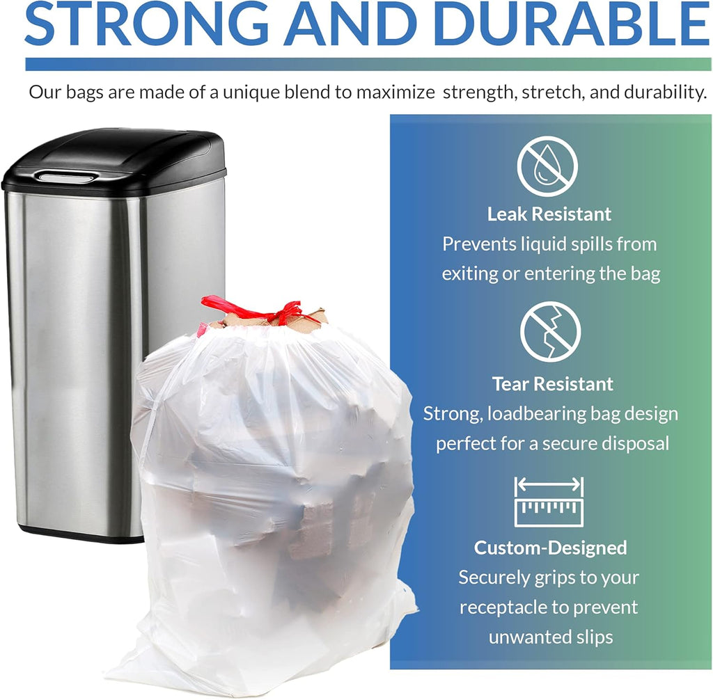 Reli. Drawstring Trash Bags - 250 Count Tall Kitchen Garbage Bags | 13-16 Gallon Capacity, White