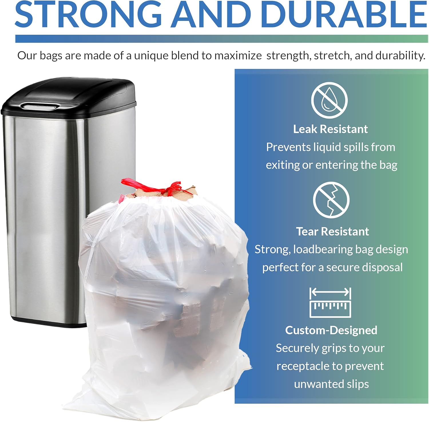 Reli. Drawstring Trash Bags - 250 Count Tall Kitchen Garbage Bags | 13-16 Gallon Capacity, White