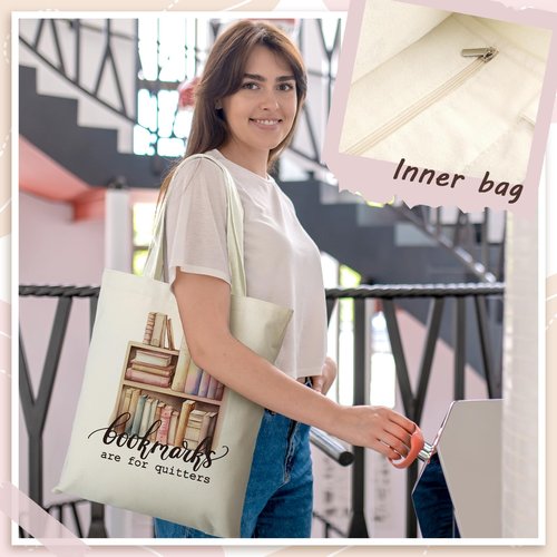 Sweetude 8 Pcs Book Lovers Club Gifts Bulk Canvas Tote Bags Bookish Librarian Reader Gift for Women Teacher(Book,Flower)