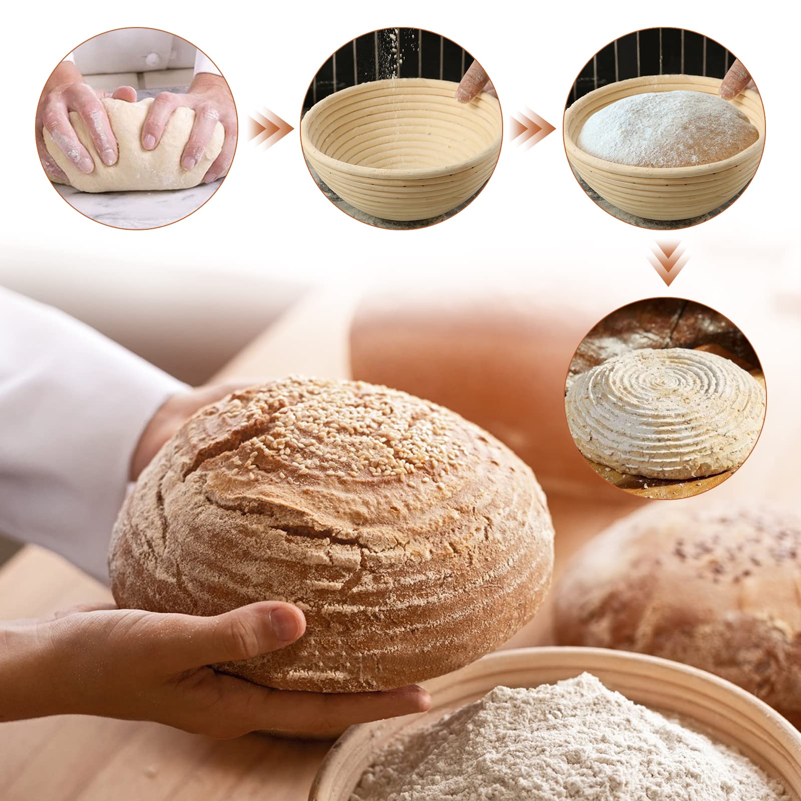 SNAILDIGIT Banneton Bread Proofing Basket Set of 2: 9 Inch Round Sourdough Proofing Bowls for Artisan Bread Making for Professionals and Home Bakers