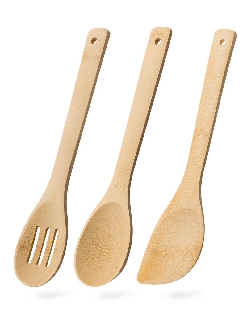 Hefild Wooden Spoons for Cooking, 3PCS Wooden Utensil Set Includes Slotted Spoon, Wooden Spoon & Wooden Spatula, Bamboo Cooking Utensils for Non-Stick Pans, Natural Bamboo Utensils