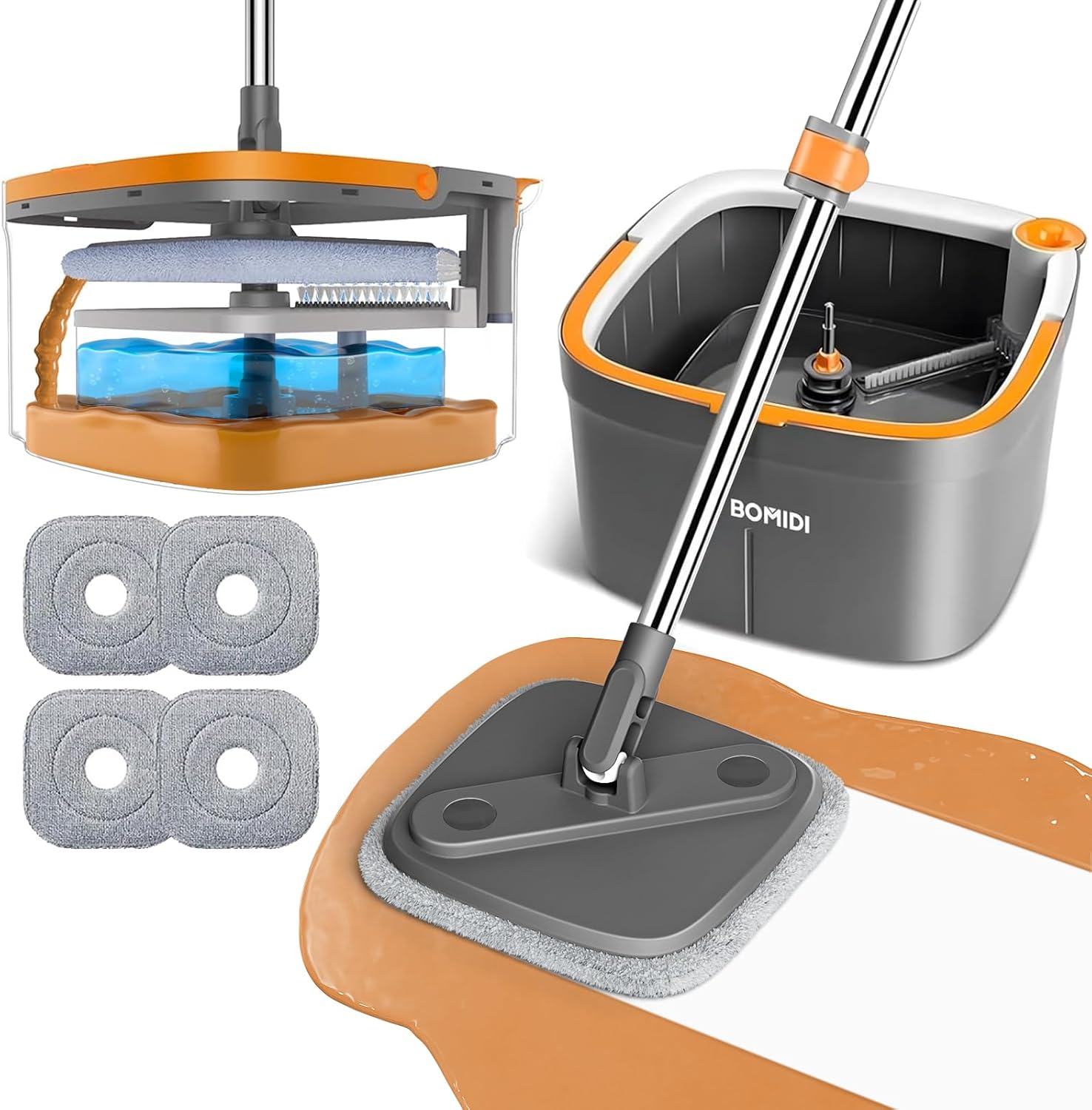 Skiennix Spin Mop and Bucket Set - Deep-Cleaning System with Separate Dirty Water | Versatile for Floors and Walls