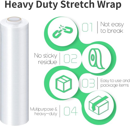 HERKKA Stretch Film - Industrial Strength Moving Wrap with Handles | 15" x 1000 Feet, 3 Pack, 60 Gauge