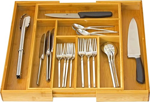 Home-it Expandable Cutlery Drawer Organizer - Adjustable Utensil Dividers for Kitchen Storage