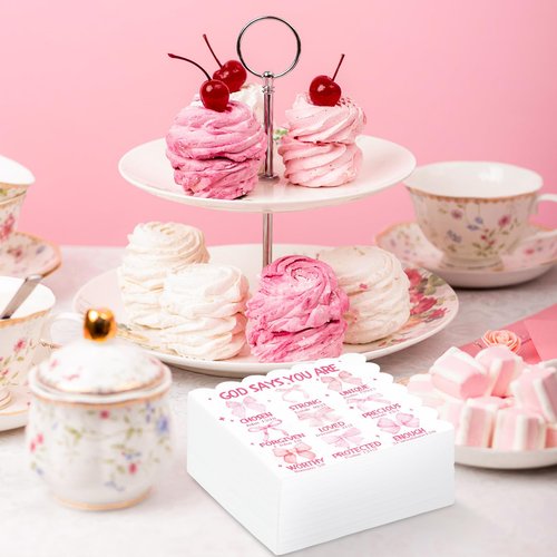 JarThenaAMCS 100Pcs Pink Bow Bible Napkins Jesus Faith Disposable Napkins Scalloped Edge Paper Luncheon Dinner Napkin for Christian Party Table Supplies