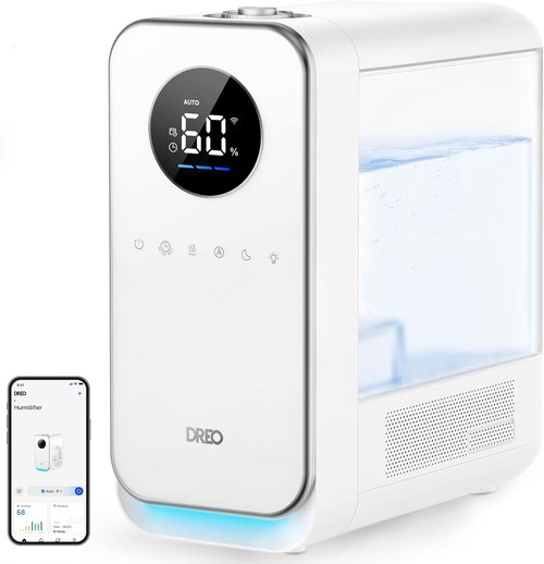 DREO Cool Mist Humidifier - Smart Quiet Top-Fill Design for Large Rooms | 50-Hour Runtime, White