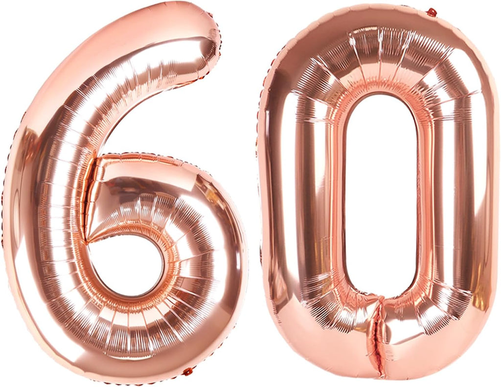 Rose Gold 60th Birthday Decorations - Elegant Party Set with Big Number Balloons for Men & Women