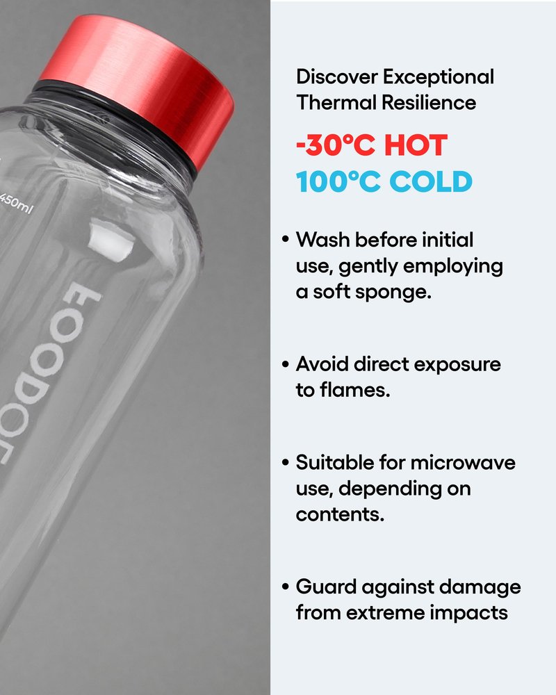 FOODOLOGY Bottle for Drink Mix (Red, 16.9fl oz) - Leak Proof, Lightweight, Durable Sports Water Bottle. Reusable for Gym, Outdoor, Travel. BPA Free, Clear Beverage Container with Marker