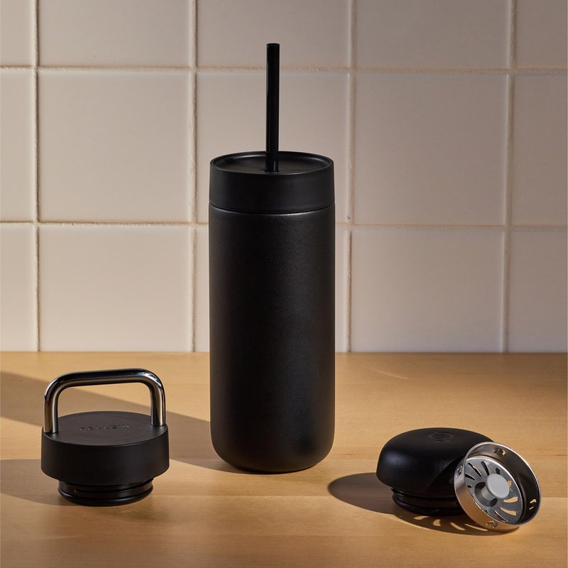 Fellow Carter 16 oz Travel Mug, 3 Lids Included - Ceramic Lined Insulated Coffee Tumbler with Straw, Leakproof, Dishwasher Safe, Vacuum Insulated Stainless Steel, Keeps Hot 12H Cold 24H - Stone Blue