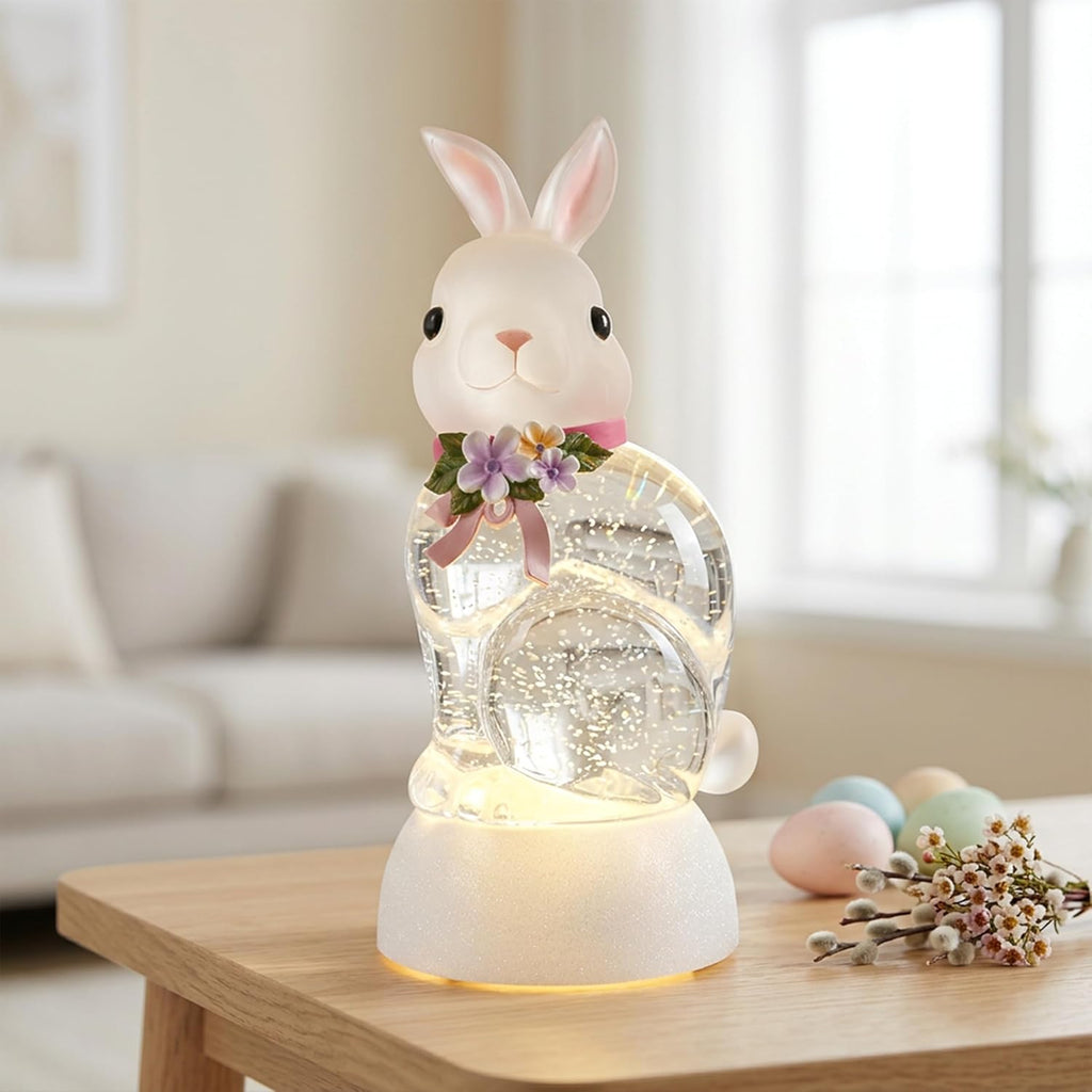 Spring Rabbit Snow Globe Lantern - Glittering Bunny Decor with 6-Hour Timer | USB & Battery Powered