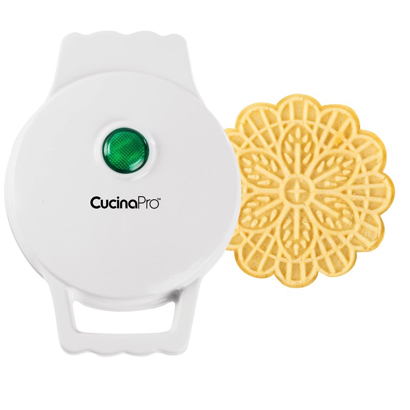 Mini Electric Pizzelle Maker- Makes 1 Personal Tiny Sized 4" Traditional Italian Waffle in Minutes- Nonstick Iron Press w Recipe Book- Dessert Cookie Treat or Housewarming Baking Machine, Gift for Her