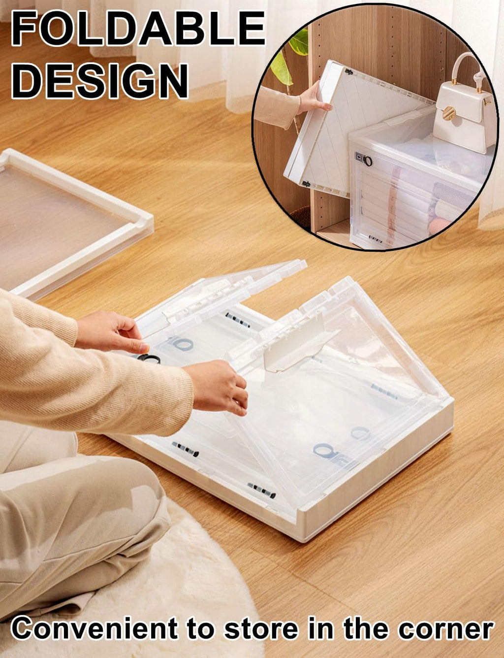 Storage Bins with Lids by [Brand Name] - 50 QT Stackable Plastic Containers with Wheels for Easy Organization | Clear Foldable Design for Home, Office, and Dorm