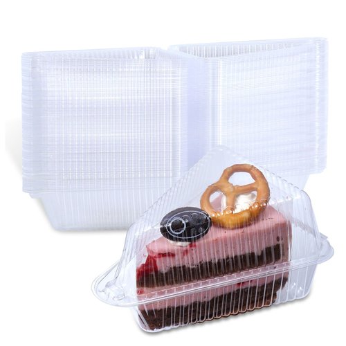 AQSXO 100 Pcs Transparent Cake Slice Plastic Containers with Lids 4 Inches Hinged Lid Cheese cake Container, for Take Out Packaging, Bakery and Cafe.