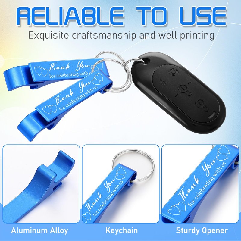 Dandat 100 Pcs Bottle Opener Keychain Bulk Personalized Thank You Wedding Favors for Guests Aluminum Wine Beer Opener Engraved Wedding Guest Gifts for Birthday Party Graduation Souvenirs(Blue)