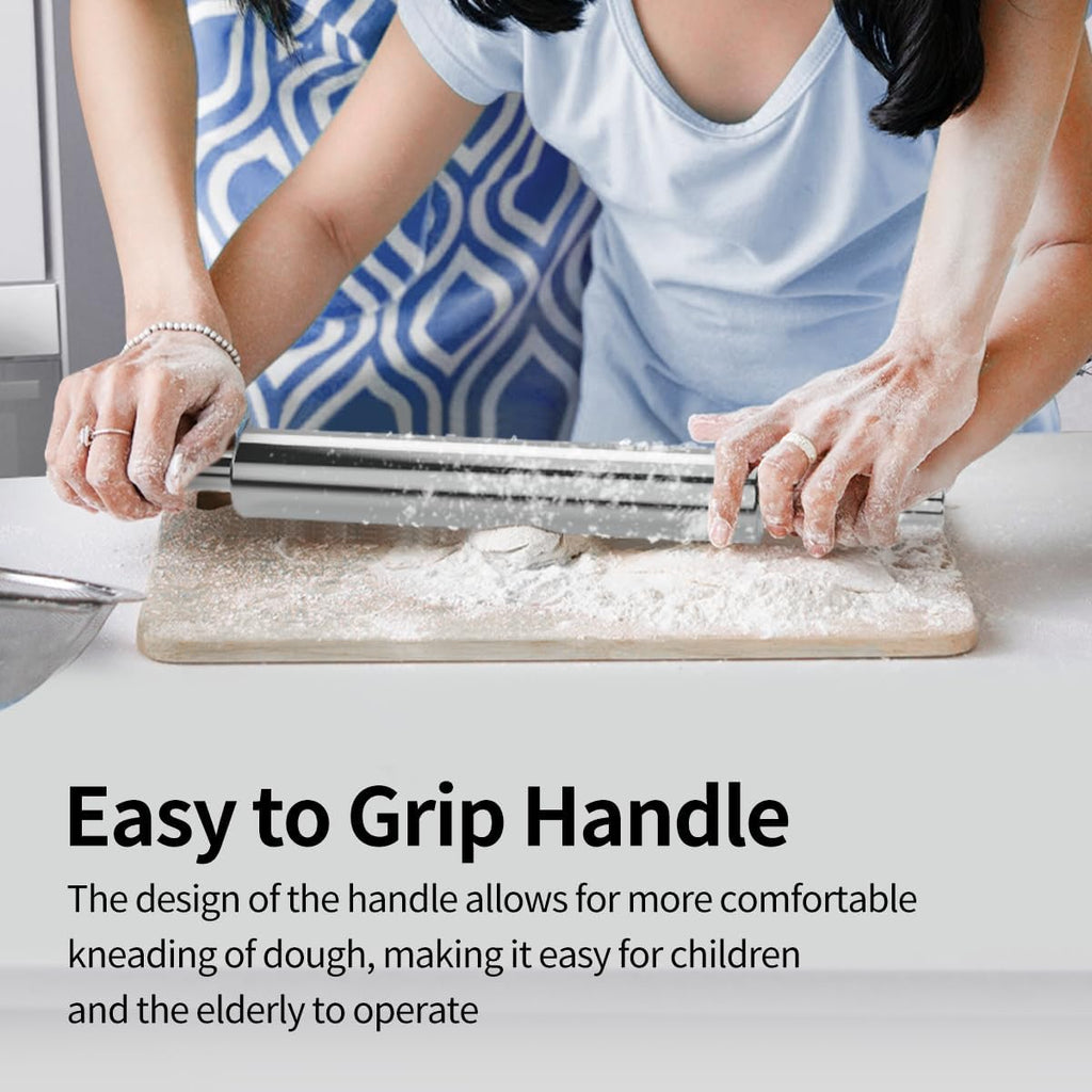 Skiennix Rolling Pin - 17-Inch 304 Stainless Steel Dough Roller for Baking Pizza & Cookies