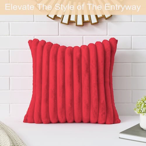 Volcanics Red Faux Fur Double-Sided Christmas Pillow Cover 20x20 - Pack of 1