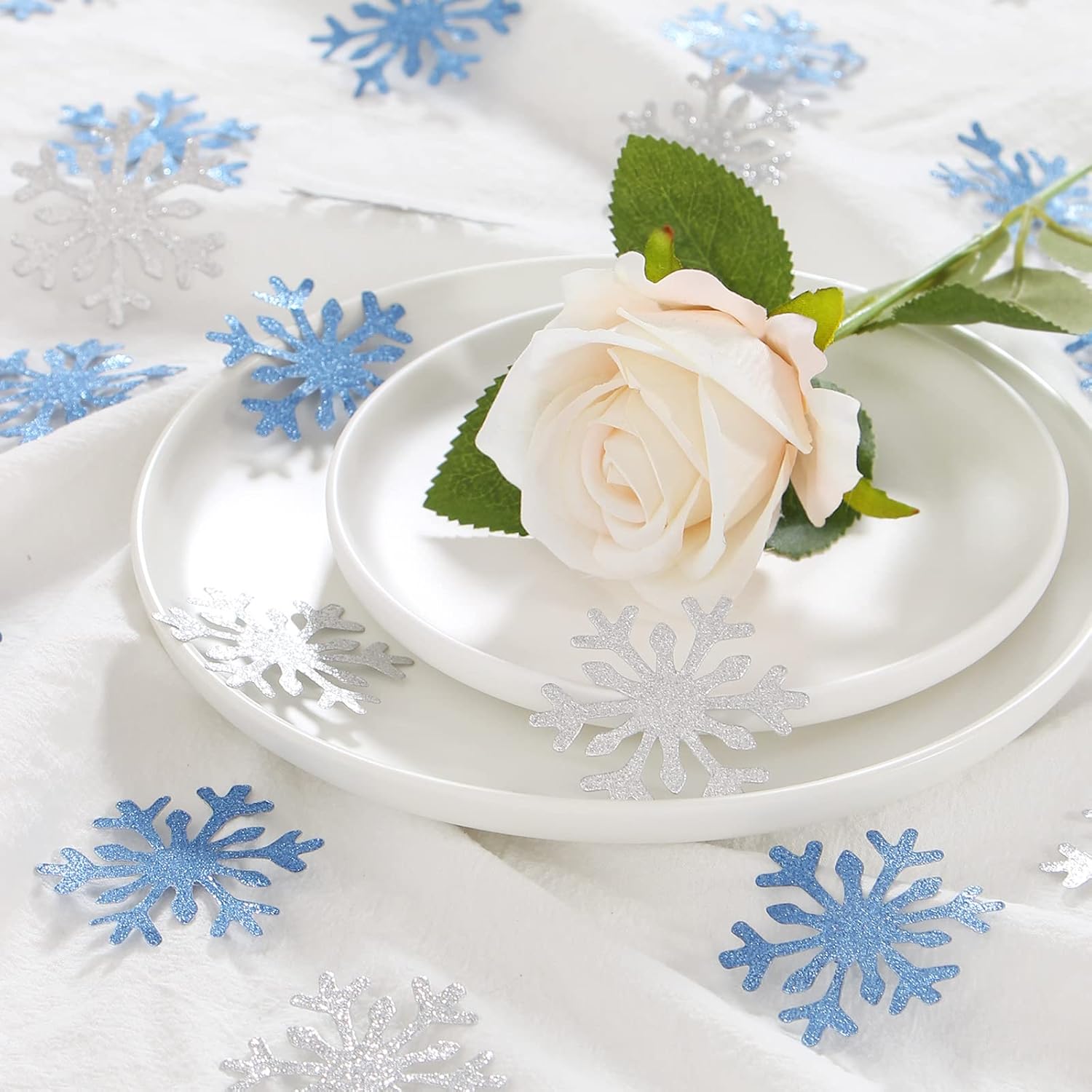 Snowflake Snow-White Party Decorations - 100pcs Glitter Paper Confetti for Winter Wonderland Celebrations