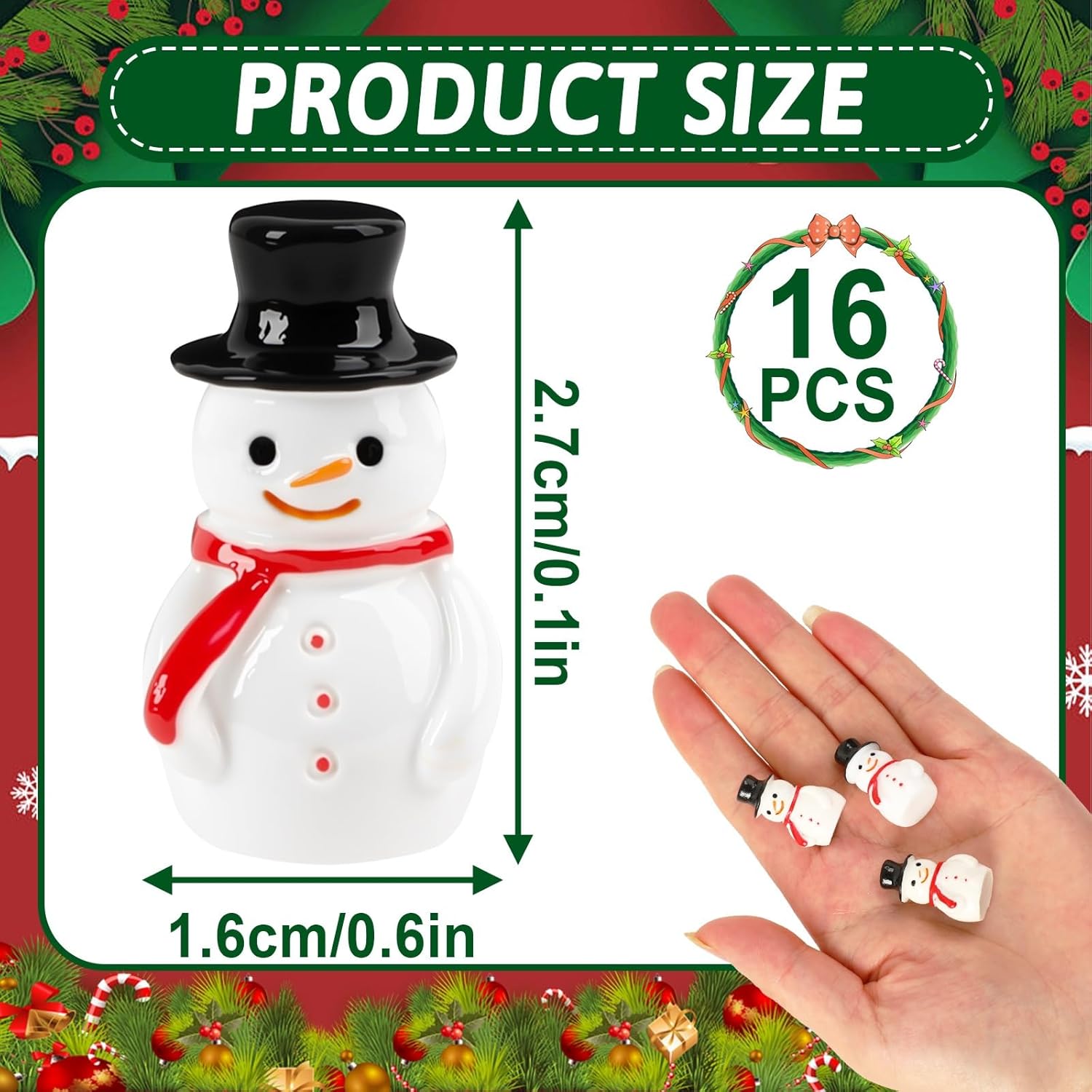 Skiennix Mini Snowman Figurines - 16 Pcs Christmas Ornaments for Winter DIY Crafts & Decor