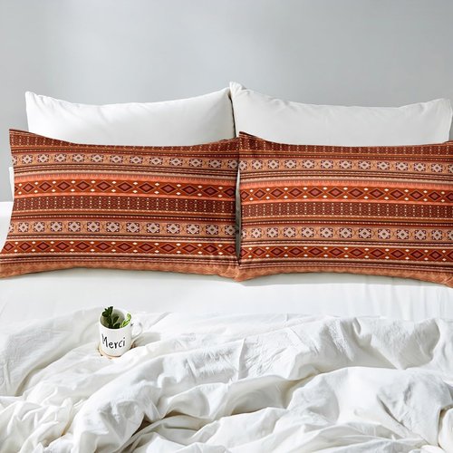 Feelyou Boho Comforter Twin Size with 1 Pillow Case Orange Bohemian Comforter Set Modern Geometric Bedding Set Stripe Line Quilted Duvet Set for Boys Girls Kids Adults