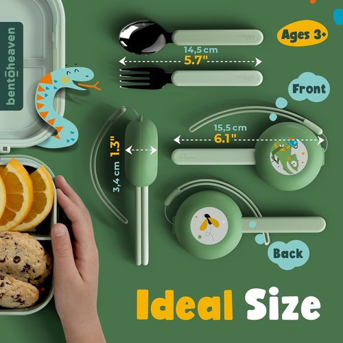 Bentoheaven Kids Travel Utensils Set - Food-Grade Stainless Steel & BPA-Free - Dishwasher Safe, Chameleon Color