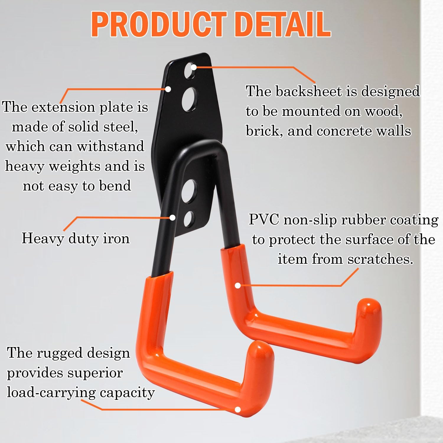 Vivicreate Heavy Duty Garage Hooks - 10 Pack Wall Mount Utility Storage with Anti-Slip PVC Coating for Organizing Ladders, Bikes, and Tools
