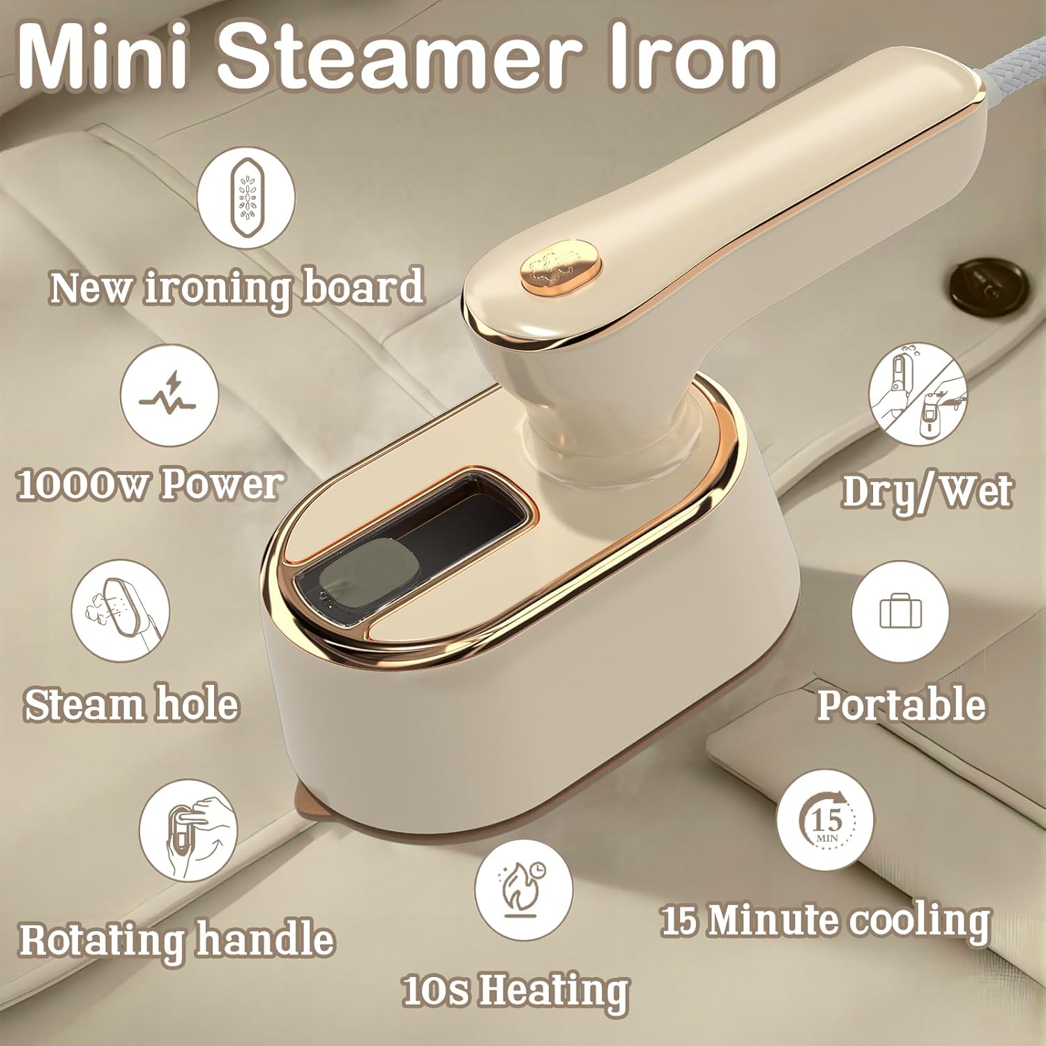 Skiennix Travel Steamer | Mini Portable Ironing Machine for Clothes - Ideal for College Dorms & Home (Beige)
