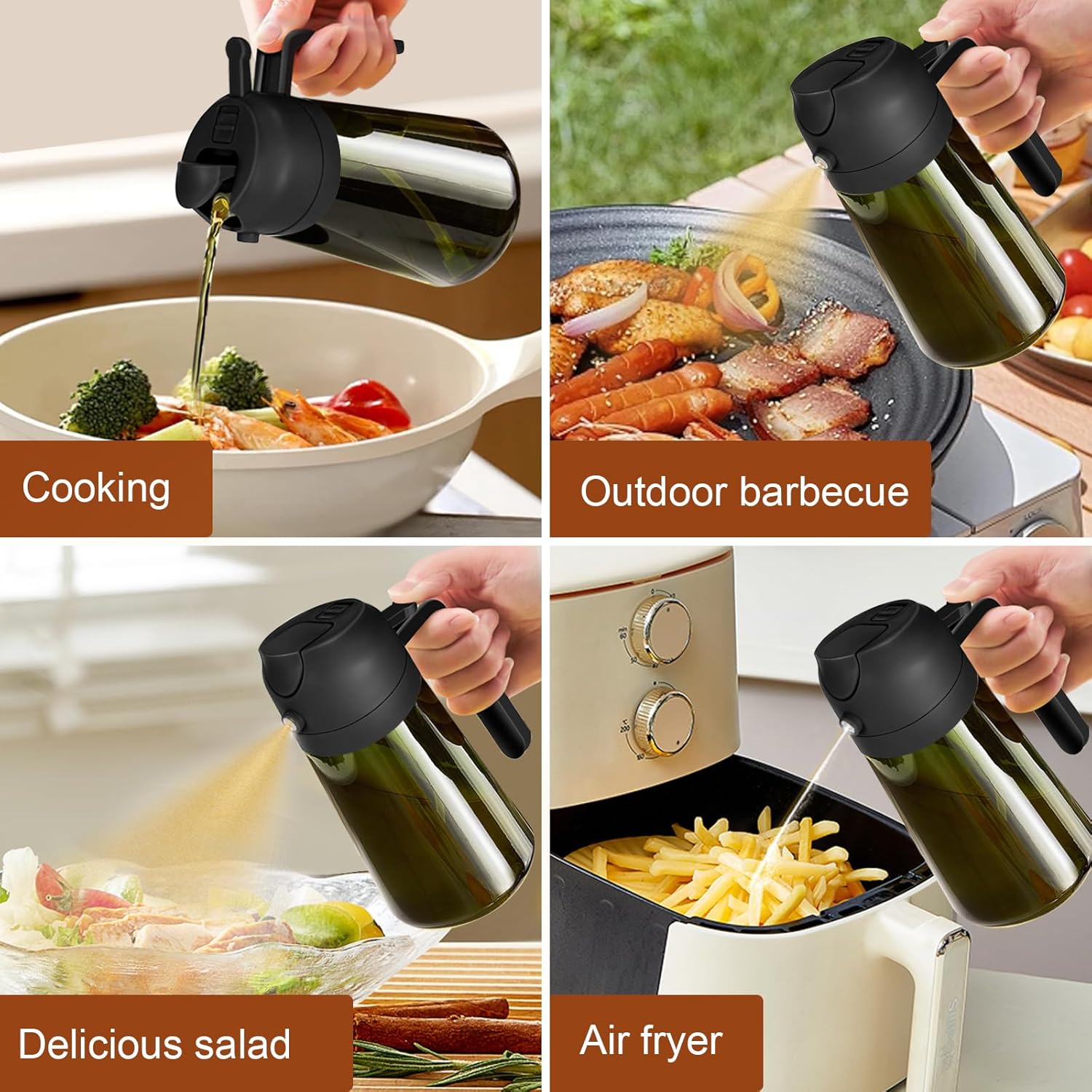 YARRAMATE Olive Oil Dispenser Bottle - 2PCS Light Blockage Dark Oil Sprayer | 16oz Food-Grade Glass (Black & White)