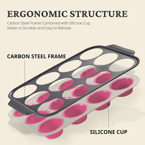 BRONYPRO Silicone Muffin Pans - Nonstick Egg Bite Molds & Cupcake Tins | 12 Regular Size, Rose Pink
