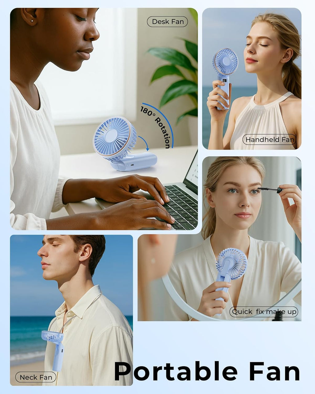 TUNISE Portable Handheld Fan - Rechargeable 4000mAh Battery | 180° Adjustable, 6 Speed, USB Foldable Design