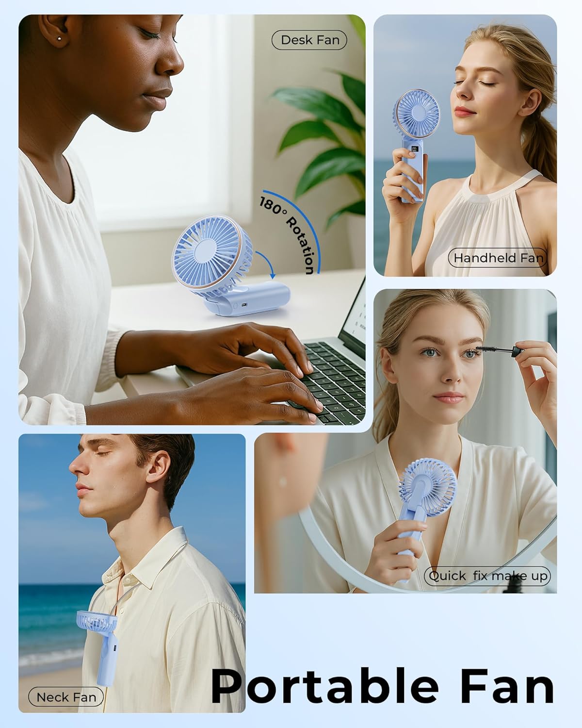TUNISE Portable Handheld Fan - Rechargeable 4000mAh Battery | 180° Adjustable, 6 Speed, USB Foldable Design