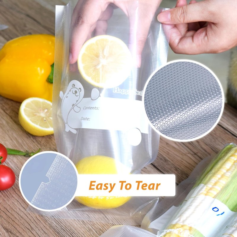 Happy Seal Vacuum Sealer Bags 8" x 12" 210 Quart Size for Food, Pre-cut Food Saver Airtight Vac Storage, Meal Prep or Sous Vide, Commercial Grade Vacuum Seal Freezer Bags