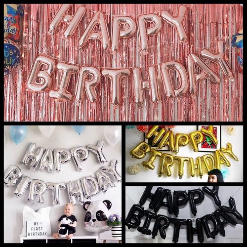 Happy Birthday Balloon Banner - 40-Inch Black Foil Mylar Balloons | 30th Birthday Party Decorations