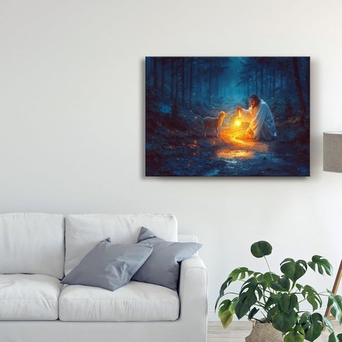 Christian Wall Art | Jesus and Lamb Canvas Decor - Prayer Room Serenity Prayer (24" x 16")