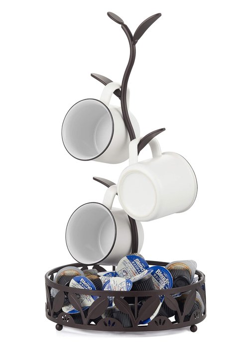 Mug Holder Stand, Countertop Mug Tree, Coffee Pod Holder with Mug Rack, Coffee Counter Bar Accessory & Kitchen Organizer