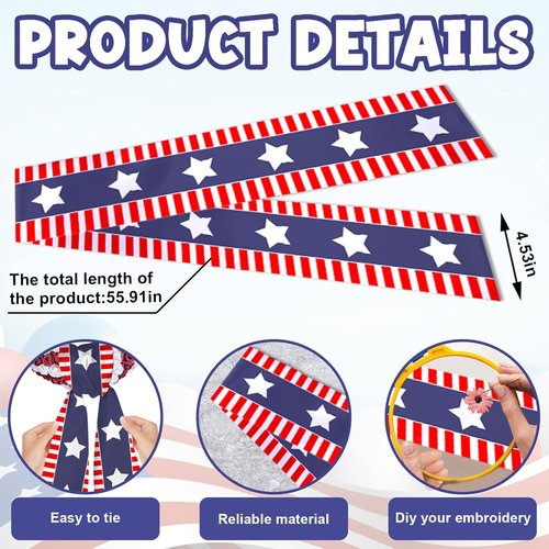 ABTOLS Patriotic Wreath Sash - Red White Stripe Satin Ribbon for 4th of July Decor | 56'' x 4.5''