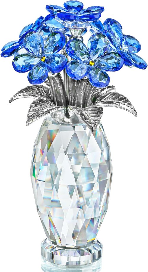 H&D Hyaline & Dora Blue Crystal Forget-Me-Not Flower Figurine - Elegant Home Decor Centerpiece