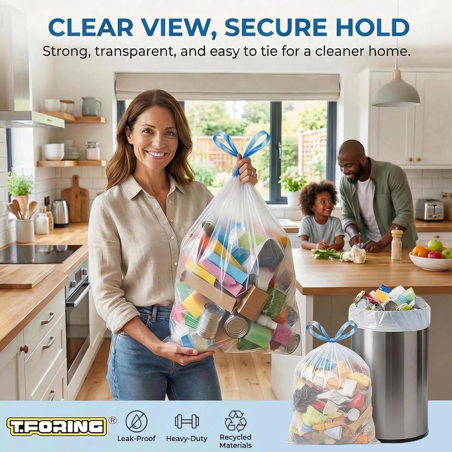 Skiennix 4 Gallon Drawstring Trash Bags - Thick 1.1 Mil White Plastic Garbage Liners for Home & Office