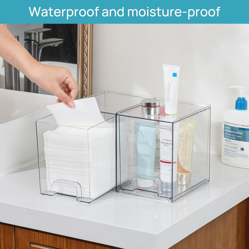 Vtopmart Clear Stackable Storage Drawers - 7.6" Organizers for Skincare & Beauty Supplies | 4 Pack
