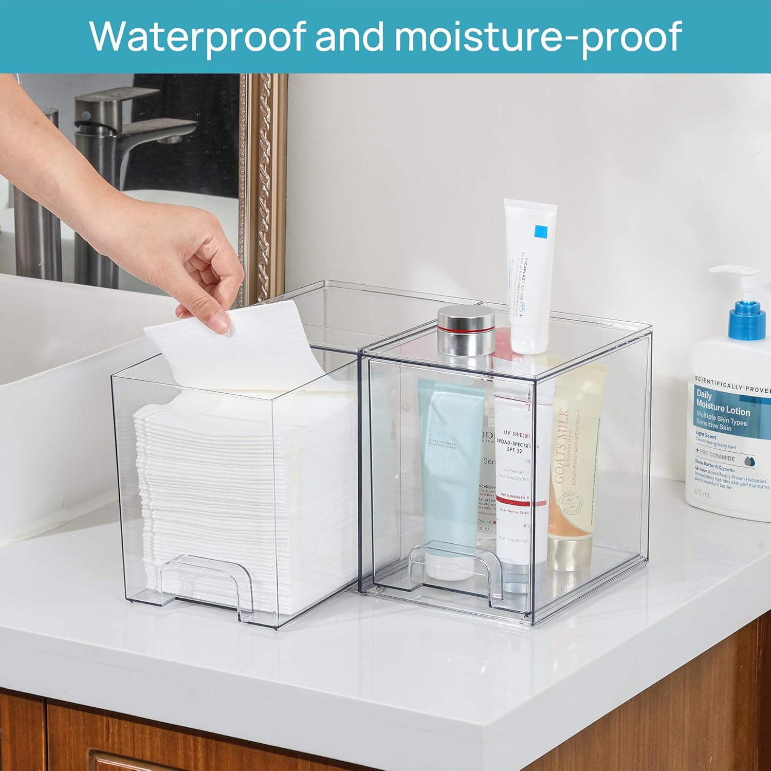 Vtopmart Clear Stackable Storage Drawers - 7.6" Organizers for Skincare & Beauty Supplies | 4 Pack
