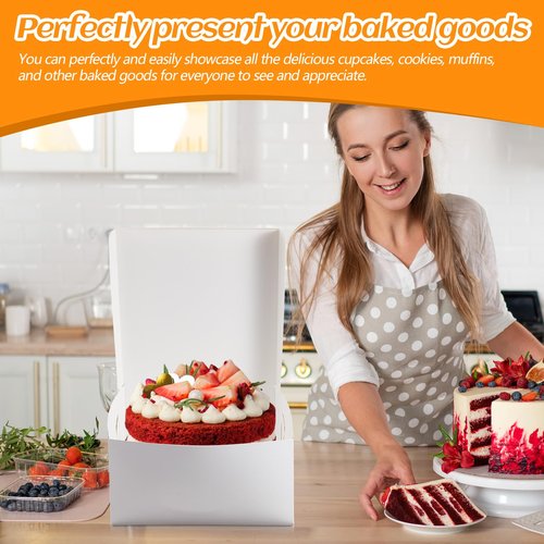 Ireer 50 Pack 12 x 12 x 6 Inch White Cake Boxes Cardboard Bakery Boxes for Pie Pastry Cookie