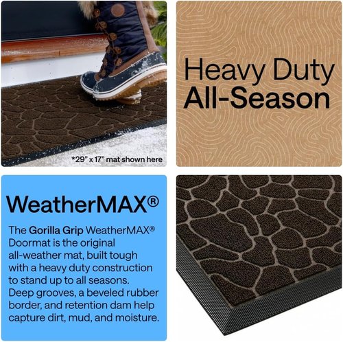 GORILLA GRIP Waterproof All-Season WeatherMAX Doormat - Stain & Fade Resistant, 29x17, Dark Brown Pebble