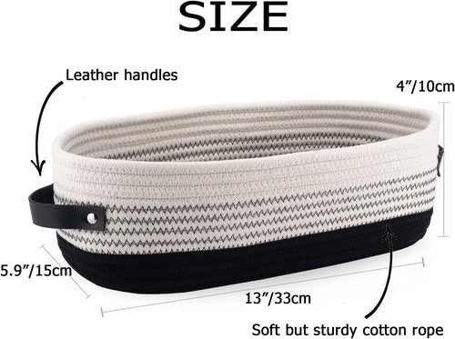 Farmhouse Cotton Rope Toilet Basket - Stylish Bathroom Decor & Organizer | 13"x5.9"x4" Black