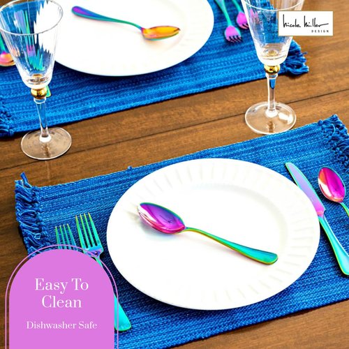 Nicole Miller 20-Piece Rainbow Flatware Set - Modern Stainles Steel Kitchen Utensils For A Stylish Dining, Service for 4