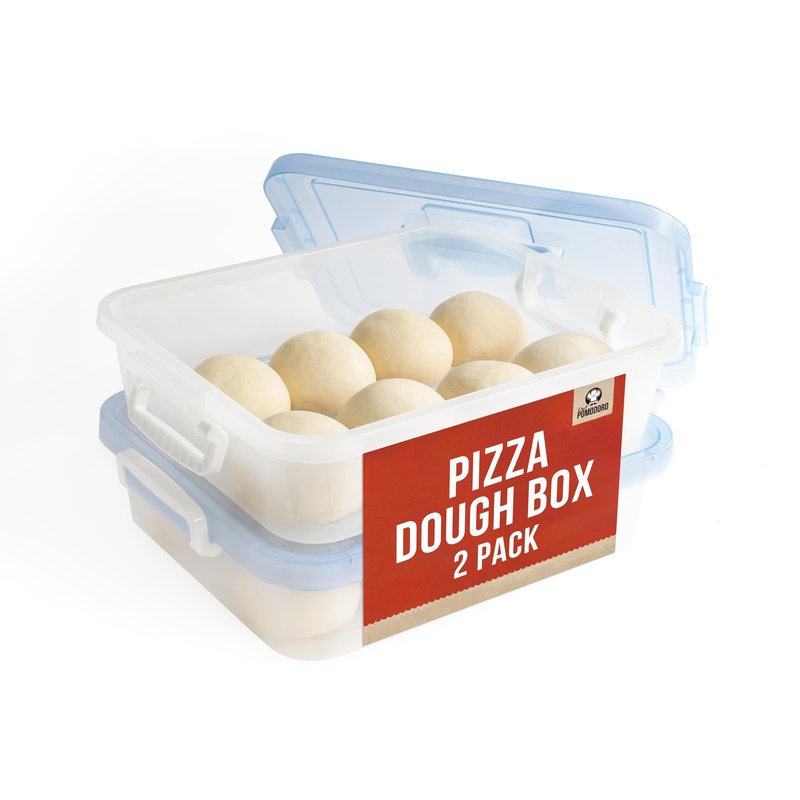 Chef Pomodoro Large Pizza Dough Proofing Box with 2 Trays and 2 Lids, 17.3 x 13.4, Pizza Dough Container with Lid Fits 6-8 Dough Balls, Pizza Dough Tray With Convenient Carry Handle (Blue)