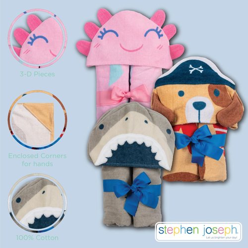 Stephen Joseph, Kids Hooded Bath Beach Towel, Girls and Boys Towel, Swim Pool Cover Up Super Absorbent Cute Characters, Dino Pirate