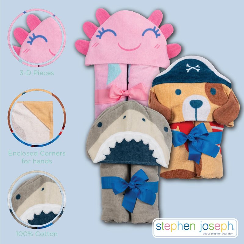 Stephen Joseph, Kids Hooded Bath Beach Towel, Girls and Boys Towel, Swim Pool Cover Up Super Absorbent Cute Characters, Axolotl