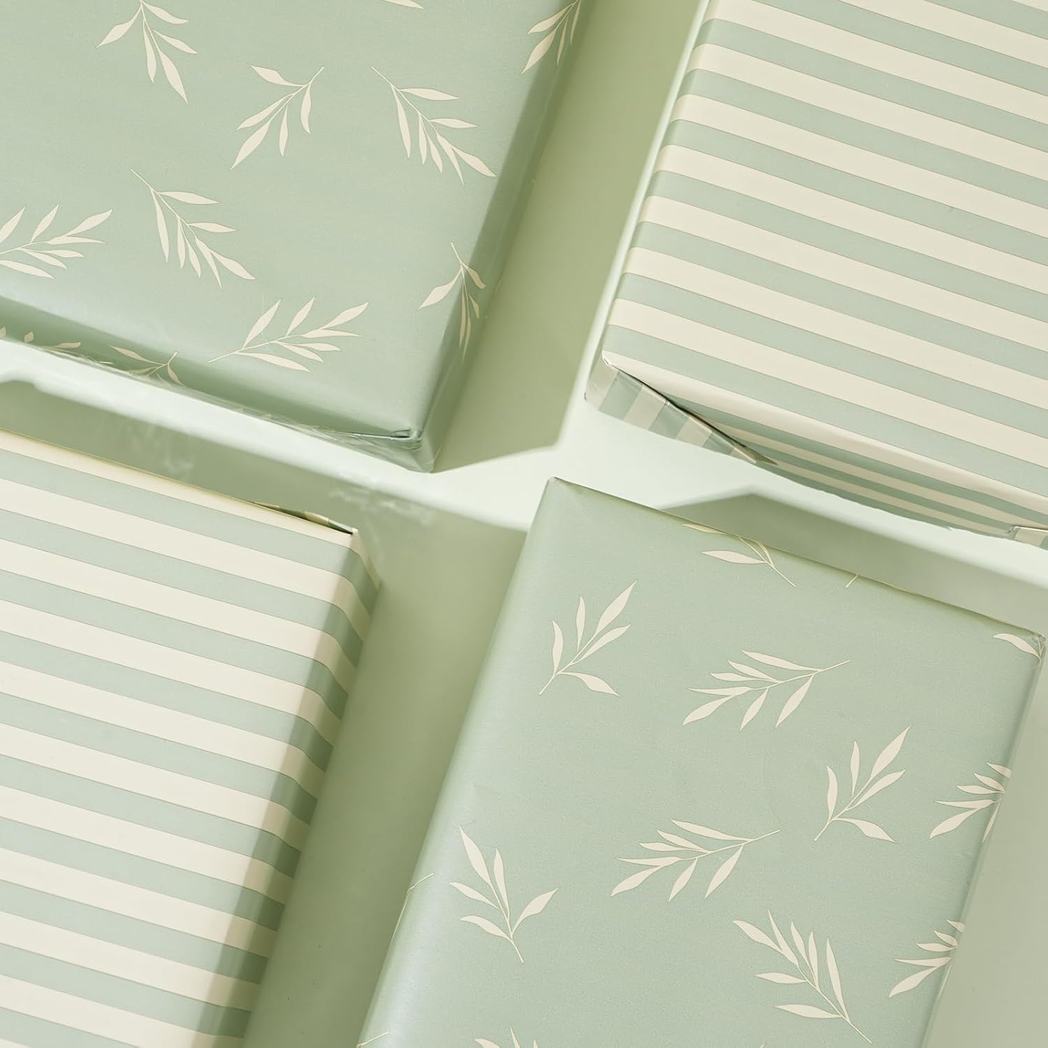 ZINTBIAL Reversible Gift Wrapping Paper Roll - Light Green & Beige Leaves Design | 17.5" x 33' (48 sq. ft.)