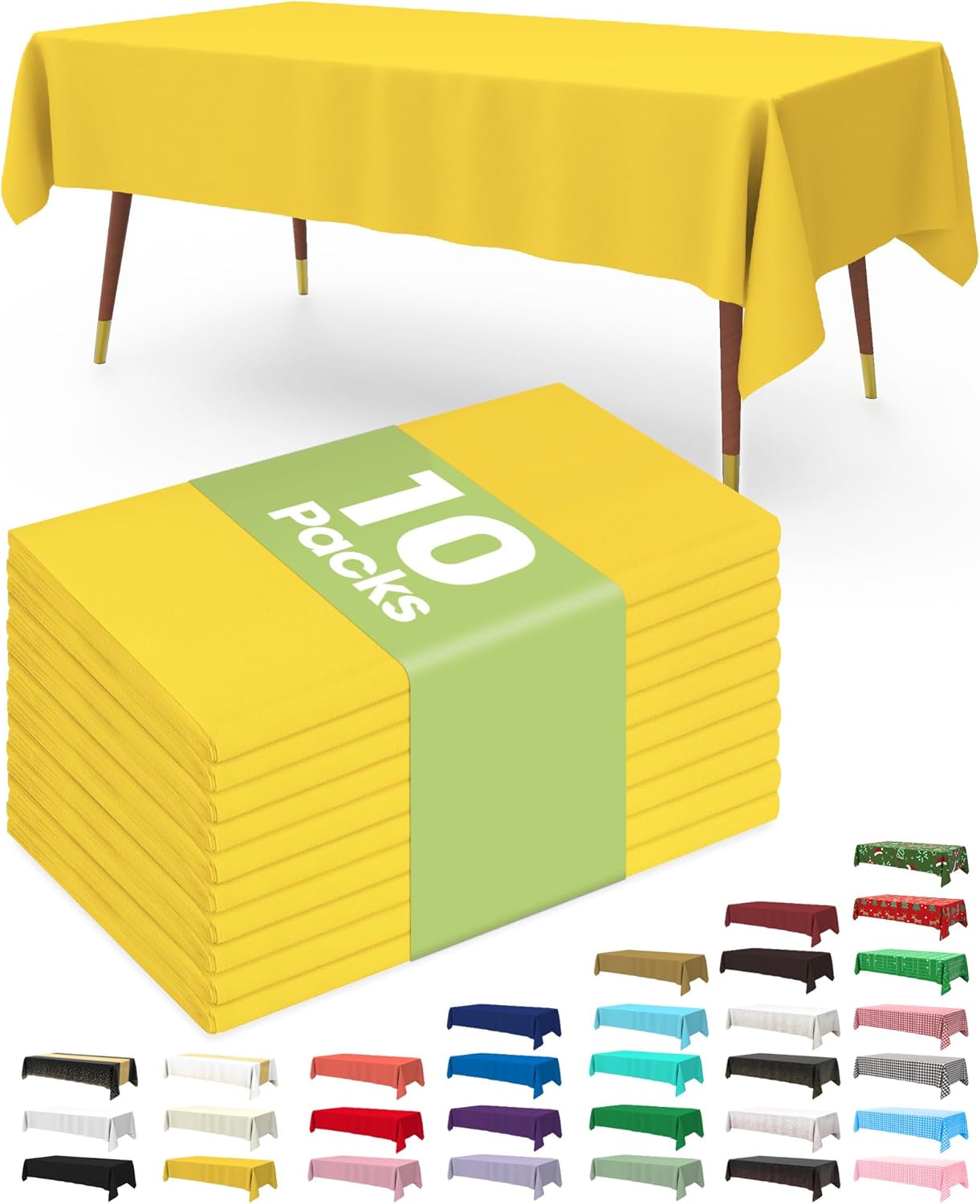 Pureegg Disposable Plastic Tablecloths - 10 Pack, 54 x 108 Inch, Lemon Yellow for Easter Parties