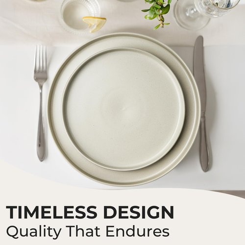 MIAMIO – Plates Set for 4 / Dinnerware Sets for 4 People, Beige Matte Stoneware, Dishwasher, and Microwave Safe – Sierra Collection (Light, Big Plates (4x))
